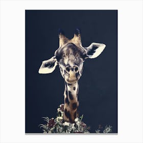 Giraffe With Flowers Canvas Print