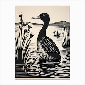 B&W Bird Linocut Canvasback 3 Canvas Print