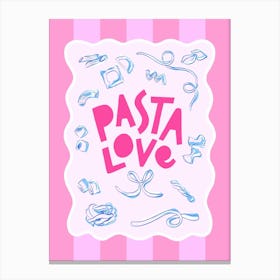 Pasta Love Typography Summer Sketch Italian Style Pastel pink stripes Canvas Print