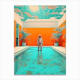 Astronaut In The Pool Colourful Illustration 3 Canvas Print