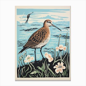 Vintage Bird Linocut Dunlin 1 Canvas Print