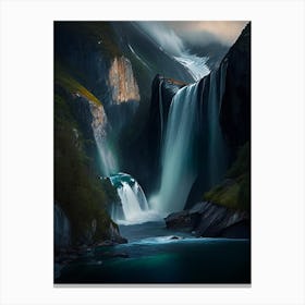 Nærøyfjord Waterfalls, Norway Nat Viga Style (3) Canvas Print
