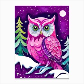 Pink Owl Snowy Landscape Painting (55) Canvas Print
