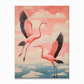 Vintage Japanese Inspired Bird Print Greater Flamingo 3 Canvas Print