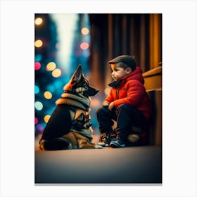 Portrait Of A Boy And His Dog Canvas Print