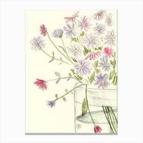 Pencil Flowers 2 - floral vertical minimal Canvas Print