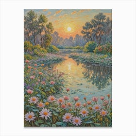 Sunset Over A Pond Canvas Print