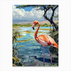 Greater Flamingo Lake Natron Tanzania Tropical Illustration 4 Canvas Print