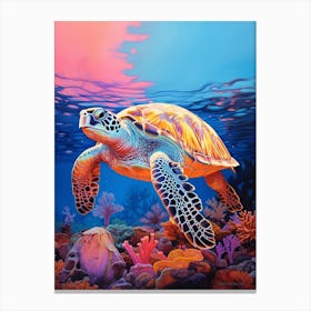 Vivid Sea Turtles In Ocean At Sunset 1 Canvas Print