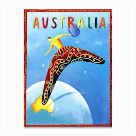 Australia, Man Riding A Boomerang Outside The Planet Canvas Print