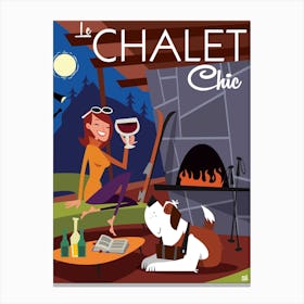 Le Chalet Chic Poster Brown & Blue Canvas Print