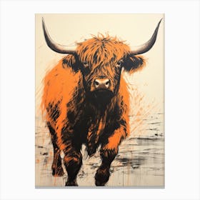 Highland Cattle, Woodblock Animal Drawing 3 Canvas Print