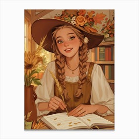 Girl Reading A Book Canvas Print