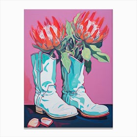 A Painting Of Cowboy Boots With Protea Flowers, Fauvist Style, Still Life 1 Canvas Print