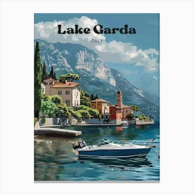 Lake Garda Italy Resort Travel Art Illustration Canvas Print