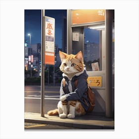 Cat At The Bus Stop Canvas Print