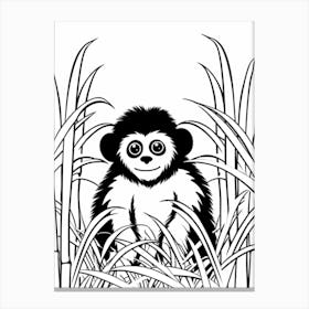 Line Art Jungle Animal Bornean Gibbon 4 Canvas Print
