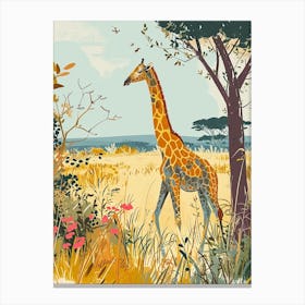 Cute Giraffe In The Leaves Watercolour Style Illustration 3 Canvas Print