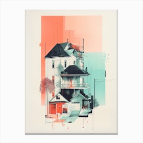 A House In Montreal, Abstract Risograph Style 4 Canvas Print