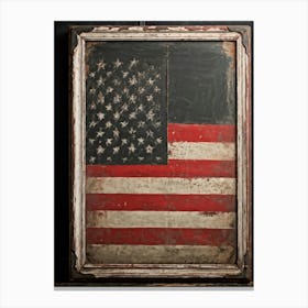 Antique Blackboard Featuring A Vintage Rendition Of An American Flag Smeared Red Stripes Adorned Wi (4) Canvas Print