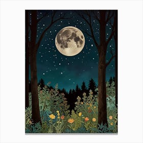 Full Moon In The Forest Style William Morris Art Print 2 Canvas Print