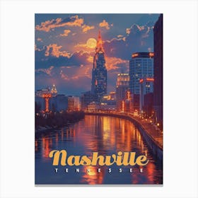 Nashville Nights: Skyline Reflections Poster Canvas Print