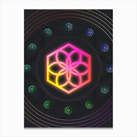 Neon Geometric Glyph in Pink and Yellow Circle Array on Black n.0093 Canvas Print
