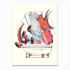 Triceratops Dinosaur In The Bath Canvas Print