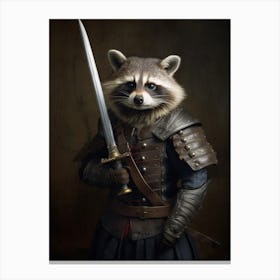 Vintage Portrait Of A Raccoon Dressed As A Knight 4 Canvas Print