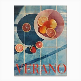 Verano Summer Poster 70s Strawberries Oranges Kitchen Poster Pool Art Canvas Print