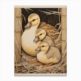 Ducklings Japanese Woodblock Style 6 Canvas Print