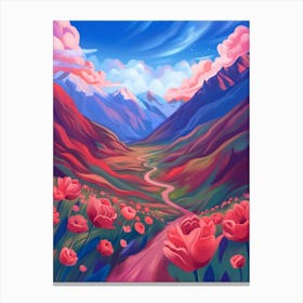 Pink Flowers In The Mountains Canvas Print