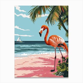 Greater Flamingo Pink Sand Beach Bahamas Tropical Illustration 2 Canvas Print