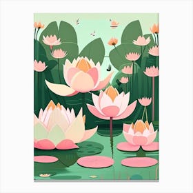 Lotus Flowers In Park Scandi Cartoon 1 Canvas Print