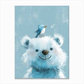 Small Joyful Bear With A Bird On Its Head 13 Canvas Print