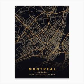 Montreal Quebec Canada Black And Gold Map Canvas Print