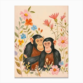 Folksy Floral Animal Drawing Chimpanzee 7 Canvas Print