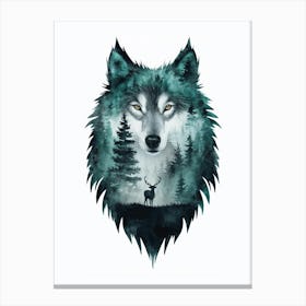 Intricate Wolf Artwork With Serene Watercolor Landscape Canvas Print