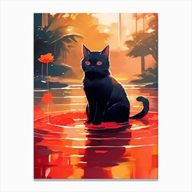 Black Cat In Water Canvas Print