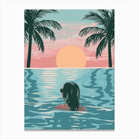 Girl In The Water At Sunset Canvas Print