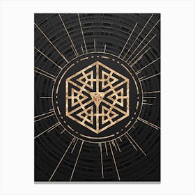 Geometric Glyph Symbol in Gold with Radial Array Lines on Dark Gray n.0026 Canvas Print
