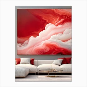 Abstract Painting Depicting Clouds In A Color Palette Of Red And White 3d Surrealistic Style Portr Canvas Print