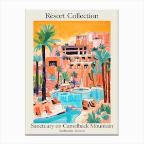 Poster Of Sanctuary On Camelback Mountain Resort Collection & Spa   Scottsdale, Arizona   Resort Collection Storybook Illustration 2 Canvas Print