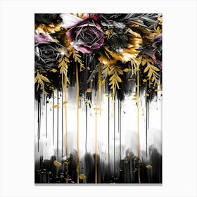 Black And Gold Flowers 12 Canvas Print