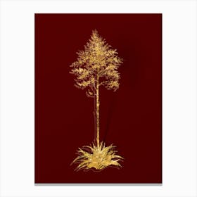 Vintage Giant Cabuya Botanical in Gold on Red n.0026 Canvas Print