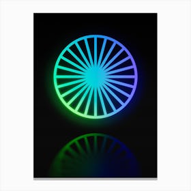 Neon Blue and Green Abstract Geometric Glyph on Black n.0203 Canvas Print