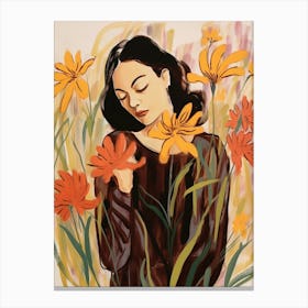 Woman With Autumnal Flowers Kangaroo Paw 1 Canvas Print