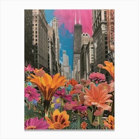 Chicago   Floral Retro Collage Style 3 Canvas Print