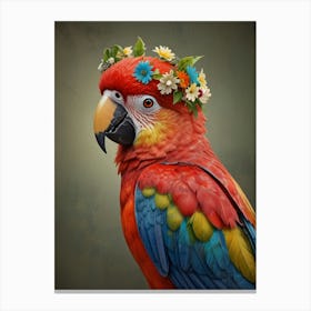 Parrot With Flowers 2 Canvas Print