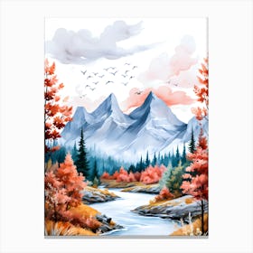 Celestial Sojourn Birds In Flight Amidst Mountain Majesty Canvas Print